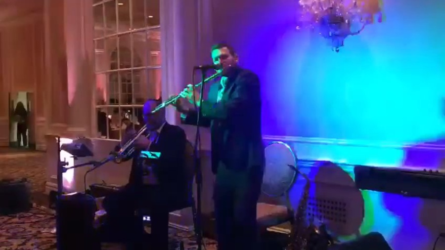 Michoel schnitzler rocking Asher bara at a wedding in Lakewood with dovi tesler